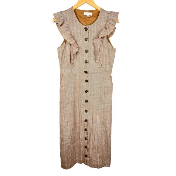 Lost + Wander Dresses & Skirts - LOST & WANDER Women's Brown Herringbone Ruffle Sleeveless Button Down Dress Med